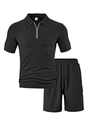 Platliggende zwarte heren poliset met honingraat textuur stof en ritssluiting details - S / Zwart
