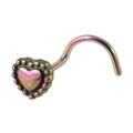 Piercing al naso arcobaleno in acciaio a forma di cuore con decoro a microsfere - 0.8x7mm / Arcobaleno