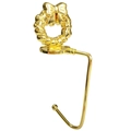 Golden Christmas stocking hook for fireplace featuring a festive wreath with bow design - Flower Garland / Gold