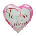 Pink heart-shaped foil balloon with 'Te Amo Mamá' text for Mother's Day decor - 18 Inch Pink White Heart I Love You Mom (TX099)