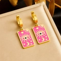 Orecchini a cerchio dorati vintage con pendente occhio greco in smalto rosa su velluto - Orecchini Malocchio Tarocchi Rosa (E6094)