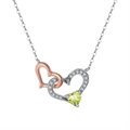 Intertwined rose gold and silver heart necklace with yellow stone and zircon stones - Peridot White Gold Plated, Approx. 1.7g