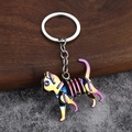 Detailansicht der Regenbogen-Katzen-Skelett-Schlüsselanhänger mit Metallringstruktur - Regenbogen Katzen Skelett
