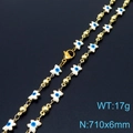 Gold chain necklace with white evil eye butterfly pendants and blue bead accents - White Butterfly Style (KN233685-Z)