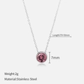 Minimalist silver stainless steel necklace featuring a 7mm round pink gemstone pendant - October Pink / Silver