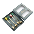 Set of 4 golden stainless steel Christmas spoons with silicone toppers in a gift box - Gold Spoon 4-Piece Set - Green Box