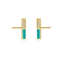 Vertical gold bar S925 silver studs with turquoise drip oil and zircon stones - 925 Silver / Turquoise