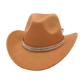 Tan western cowboy hat with elegant double-row pearl and rhinestone decorative band - One Size / Camel