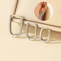 Dreiteiliges Set silberner minimalistischer rechteckiger Creolen in verschiedenen Größen - 3 Paar Rechteckige Schnallen-Ohrringe (N-1123) / Silber