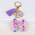 Letter N resin keychain with colorful crushed stones and purple suede tassel charm - Letter N(5859543255622)