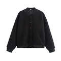 Veste de baseball classique en polaire noire avec col côtelé et boutons-pression - S / Noir