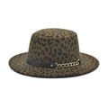 Detail of leopard print fedora hat featuring black leather band and gold chain accent - M(56-58cm) / Army Green