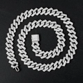 Zilveren iced out Cubaanse schakelketting met ruitvormige strassteentjes op zwarte basis - 18cm / Zilver
