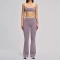 Set yoga 2 pezzi da donna con reggiseno sportivo e pantaloni a zampa viola e bianco - Taglia S / Top E Pantaloni / Viola Taro (Bra + Pantaloni a Campana)