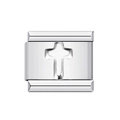 Italian charm bracelet link in silver stainless steel with raised cross pattern detail - Steel Raised Cross-Y361