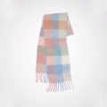 Kleurrijke geruite sjaal in kasjmier-look met franjedetails op witte achtergrond - Roze Blauw Ruit
