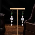 Chinese style long tassel earrings with green beads and white lily of the valley flowers - Lily of the Valley Shape Style (E1756-1)