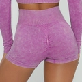 Pink acid wash high waisted seamless yoga shorts with scrunch butt lifting effect - S / Rose Pink