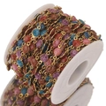 Colorful 18K gold plated stainless steel chain with glitter resin charms on a spool - 1m / Colorful