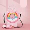 Pink donut-shaped water bottle with rainbow strap and 380ml capacity for kids - 380ml / Rainbow Pink