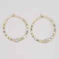 Bohemian style gold hoop earrings with green and white beads for a summer vacation look - Light Green Translucent (MI-E220217F)