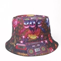 Close-up of retro 80s party print featuring radio and cassettes on bucket hat - M (56-58cm) / 80D Dark Party Theme