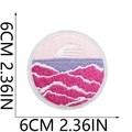 Pink wave embroidery patch 6cm round iron-on badge for clothing with white stitched edge - Mountain Wave Style (1号)