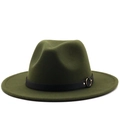 Detail of wool fedora with olive green texture and decorative black leather strap - M (56-58cm) / Army Green