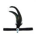 Bandeau à plumes Gatsby des années 1920 avec élastique noir et ornement en pierre bleue - 1920 - Pendentif Bleu