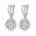Exquisite silver drop earrings with micro-pave zirconia flowers on round pendants - Flower Snow Halo Design/Style 1
