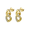 Elegant 925 sterling silver chain drop earrings with gold plating and white zircon - Gold Double Chain Link Rhinestone Dangle (SE358-14K)