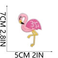 Detailed size view of the 7cm pink flamingo embroidery patch with fabric texture - Style 8 - Elegant Flamingo