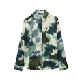 Elegante satijnen overhemd met lange mouwen en revers met abstracte bloemenprint - XS / Bedrukking