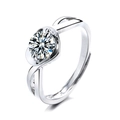 Silver adjustable heart ring with a brilliant round zircon and twist band design - J0307-Twisted Band Support