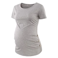 Close-up of maternity T-shirt side ruching detail and three decorative wooden buttons - S / Light Gray
