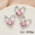 Three pink heart crystal charms with silver metal frames in 26x29mm size for DIY jewelry - 890-2# Silver - Pink Zirconia