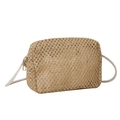 Mini hand-woven straw crossbody bag in natural beige with white woven rope strap - Khaki