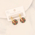 Detail of gold stainless steel drop earrings featuring colorful floral enamel patterns - Red Green Blue Small Floral (4#)