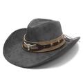 Cappello da cowboy western grigio scuro in finta pelle scamosciata con testa di toro argento - M(56-58cm) / grigio scuro