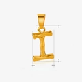 Golden bamboo texture letter I pendant in stainless steel with dimension markings - Letter I / Gold