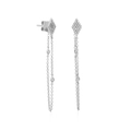 Silver flower tassel earrings with sparkling cubic zirconia and long chain design - Rhombus Chain Dangle Style (EH00701 White Gold Plated) / Silver