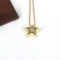 Macro shot of gold star pendant with sparkling Zircon S-letter inlay on fine snake chain - Letter S