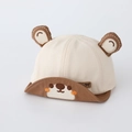 Dettaglio cappello neonato con orecchie 3D e viso d'orso ricamato sulla tesa morbida - 48cm (5-18 mesi) / Cachi