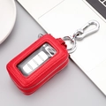 Red lychee grain cowhide leather key case with transparent TPU window and double zippers - With Transparent Window / Red