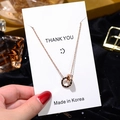 Rose gold double ring necklace featuring Roman numerals and sparkling crystals - 31#xl1391-01 White Roman Double Ring Necklace