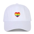 Witte katoenen baseballpet met regenbooghart borduursel, klassieke verstelbare zonnehoed voor uni - Wit