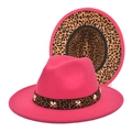 Detail of rose red fedora hat featuring leopard print brim lining and gold ornaments - M (56-58cm) / Rose Red