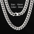 Polished silver stainless steel Cuban link necklace with buckle in 10mm width - 60cm*10mm / Steel