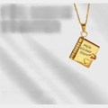 Titanium steel book pendant necklace in gold finish with German heart message engraving - 53 Gold German Daughter Style