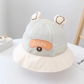 Mesh toddler sun hat in grey and beige with cute bear ears and COOL embroidery - Kids' Universal Size / Cool Beige